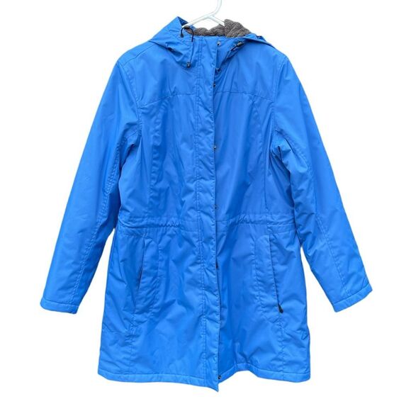 L.L.Bean size Large blue hooded water resistant coat. - Picture 3 of 9